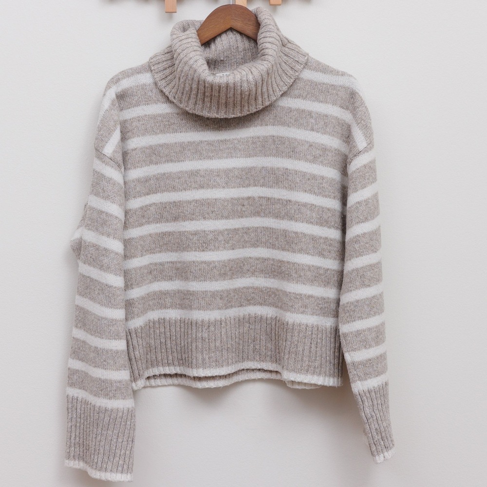 Z Supply Womens Striped Turtleneck Sweater Oatmeal White Knit ZW243828 Large